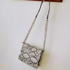 LIPHOP - Chain-Detail Flap Python Cross Bag LIPHOP - Chain-Detail Flap Python Cross Bag