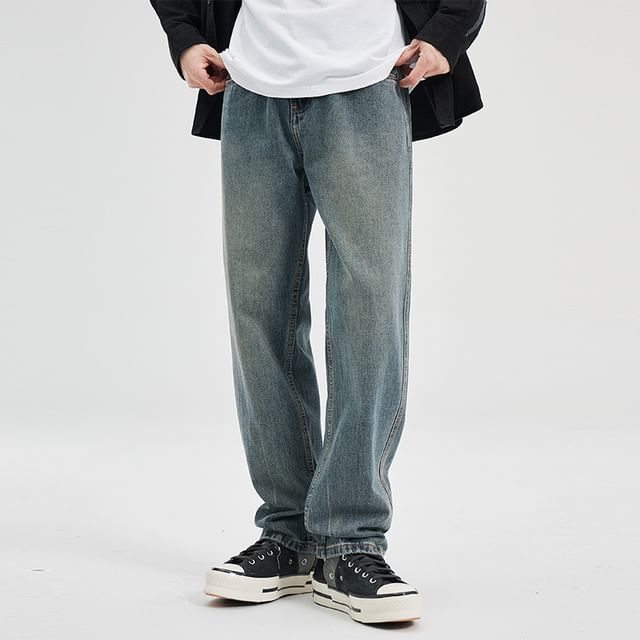 Nataro-Mid Rise Washed Straight Leg Jeans