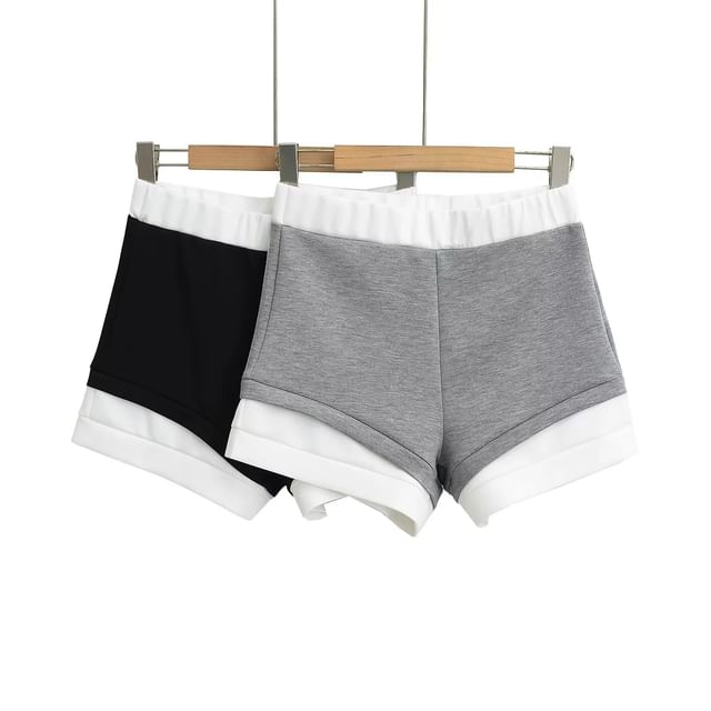 Asiris-High Waist Two-Tone Hot Pants