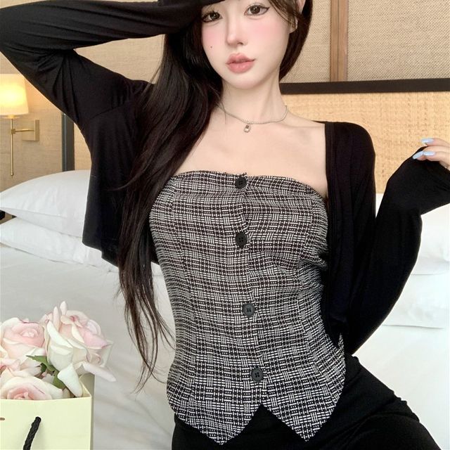 strapless plaid top