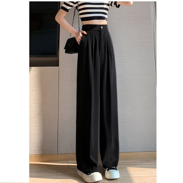 evanesce-High Rise Plain Wide Leg Suit Pants