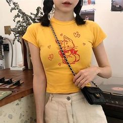 EROPIA - Short-Sleeve Cartoon Print Cropped T-Shirt EROPIA - Short-Sleeve Cartoon Print Cropped T-Shirt
