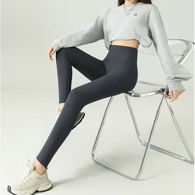 evanesce-High Waist Plain Leggings