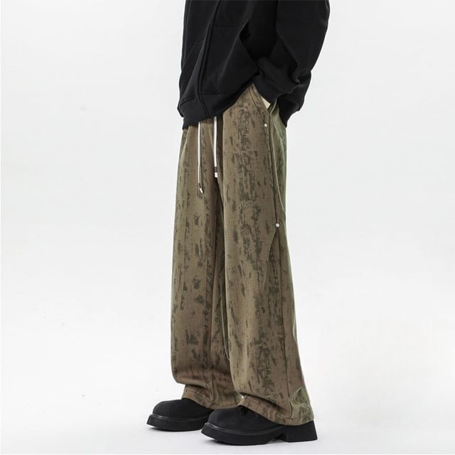 VEAZ-Drawstring Waist Washed Wide Leg Pants