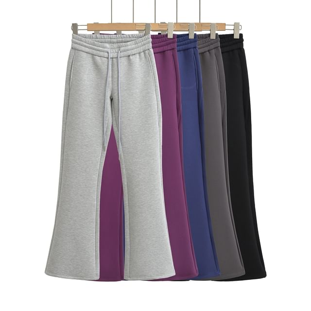 Asiris-Drawstring Waist Plain Flared Pants