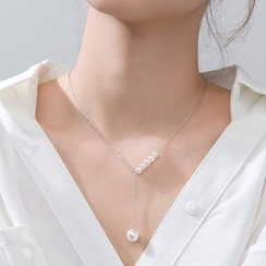 A’ROCH - 925 Sterling Silver Faux Pearl Pendant Lariat Necklace A’ROCH - 925 Sterling Silver Faux Pearl Pendant Lariat Necklace