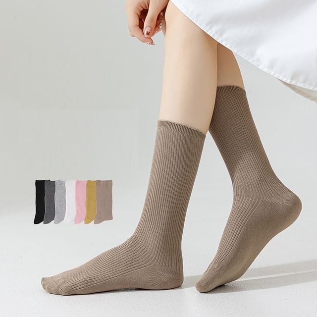 Mimiyu-Plain Ribbed Socks
