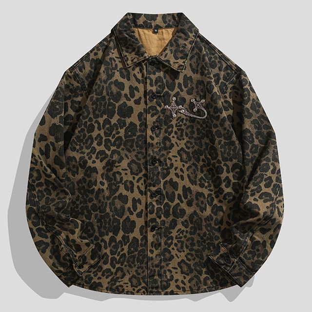 purplelouve-Collared Leopard Print Shirt