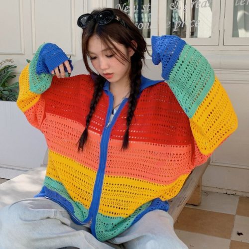 Color Block Zip Knit Jacket