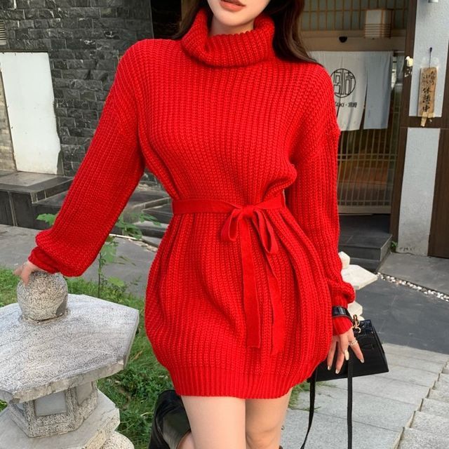 Rerise - Turtleneck Tie Waist Sweater 