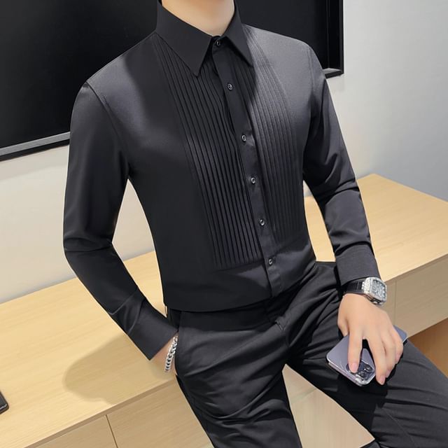 Blueforce-Long-Sleeve Plain Pintuck Shirt