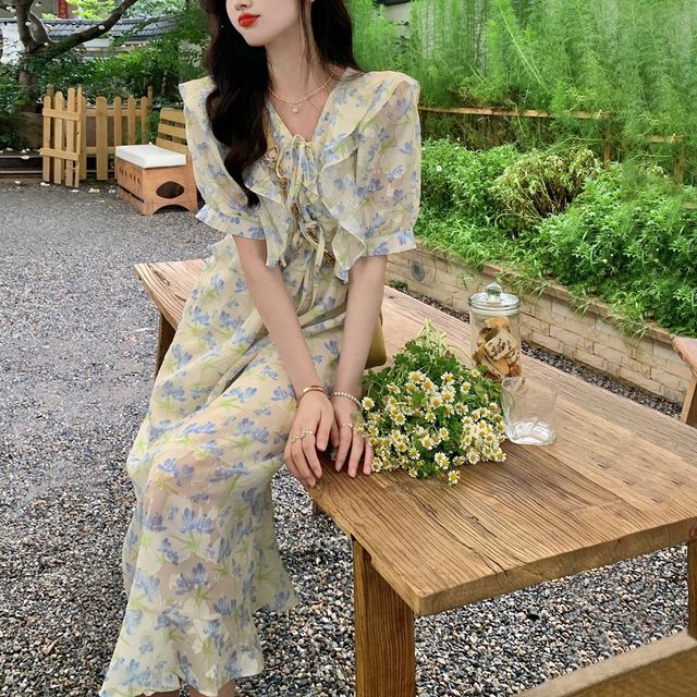 Windflower - Short-Sleeve Floral Midi A-Line Dress | YesStyle Windflower - Short-Sleeve Floral Midi A-Line Dress | YesStyle