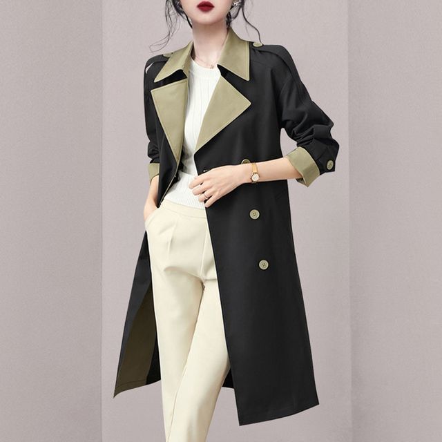 Shacos - Two Tone Double-Breasted Trench Coat | YesStyle