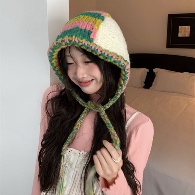 Combon-Color Block Knit Balaclava