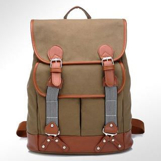 BeiBaoBao - Faux Leather Trim Canvas Backpack | YesStyle