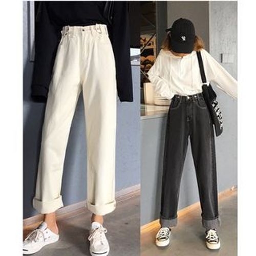 White Relaxed Fit Pants for Women, High Waist Wide Leg Pants for