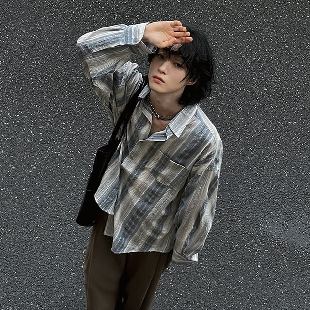 MRCYC-Long Sleeve Collared Striped Shirt