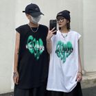MELLO - Crew Neck Lettering Heart Print Tank Top | YesStyle