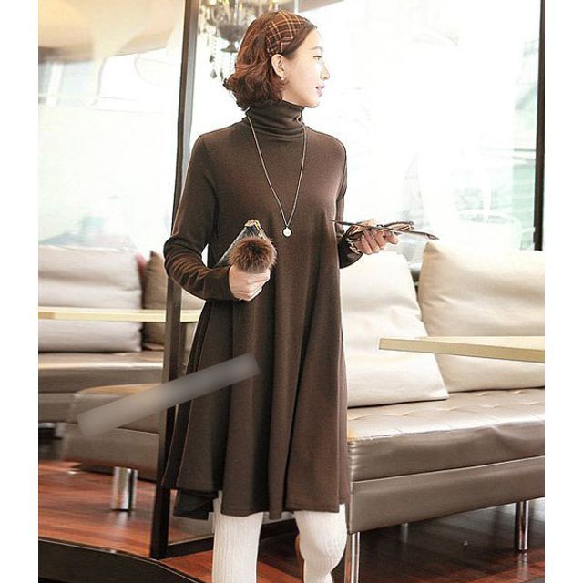 Everose-Long-Sleeve Turtleneck Plain T-Shirt