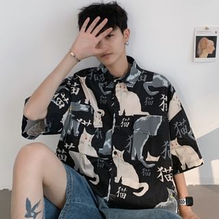 cat print shirt mens