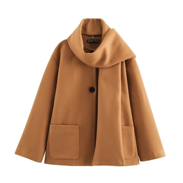 Hollahop-Collared Plain Wool Blend Jacket