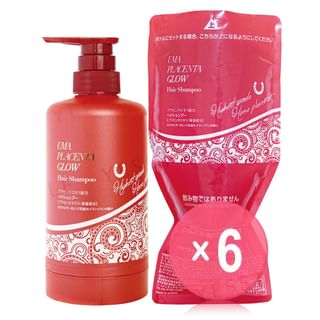 Dr.pro labo Japan - Uma Placenta Glow Shampoo Red Refill & Eco Bottle Set (x6) (Bulk Box)