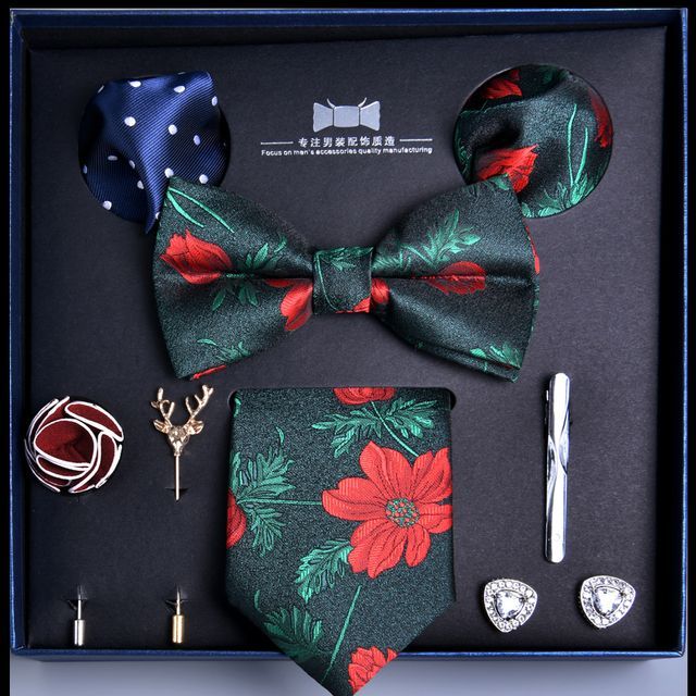 NINIRUSI Set: Neck Tie + Bow Tie + Tie Clip + Cufflinks + Lapel Pin Blue One Size