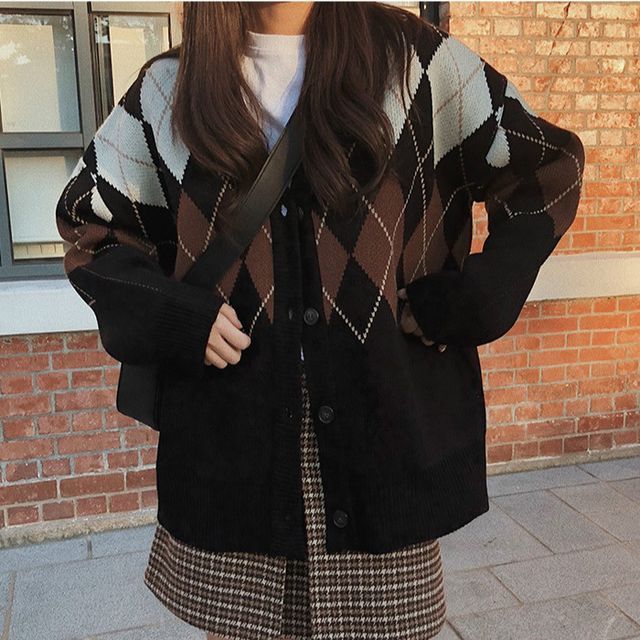 argyle pattern cardigan
