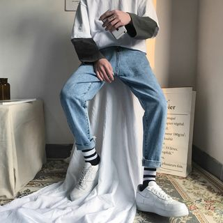 JUN-LEE-Plain Straight Leg Jeans