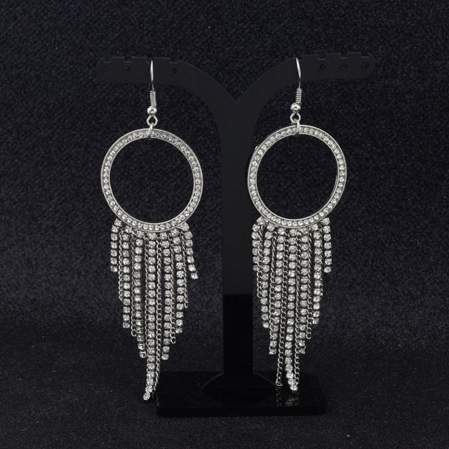 Juanitro-Rhinestone Fringed Drop Earring Clip-On Earring
