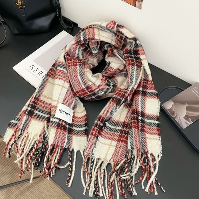Frior-Plaid Fringed Scarf
