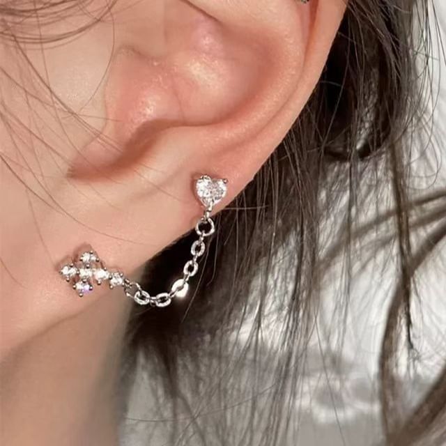 Betsuno-Rhinestone Chain Stud Earring