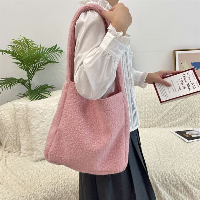 ZenlyHabit-Plain Faux Shearling Shoulder Bag