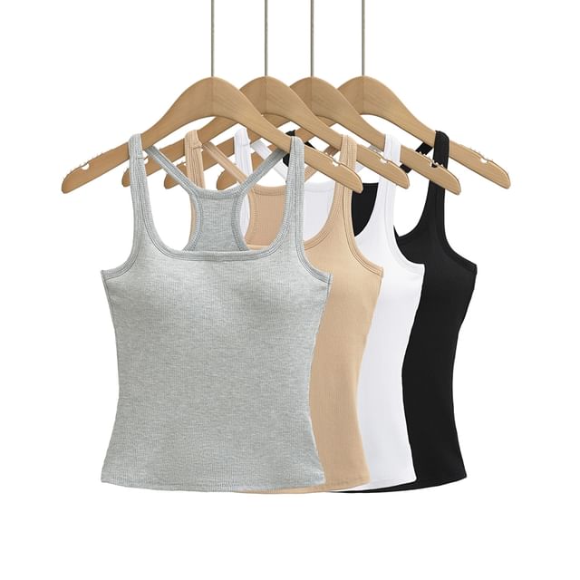 Ulark-Square Neck Plain Padded Tank Top