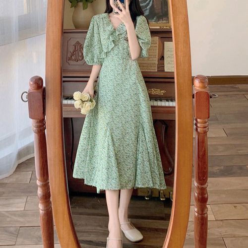 Parimoske - Puff-Sleeve Floral Midi A-Line Dress | YesStyle Parimoske - Puff-Sleeve Floral Midi A-Line Dress | YesStyle