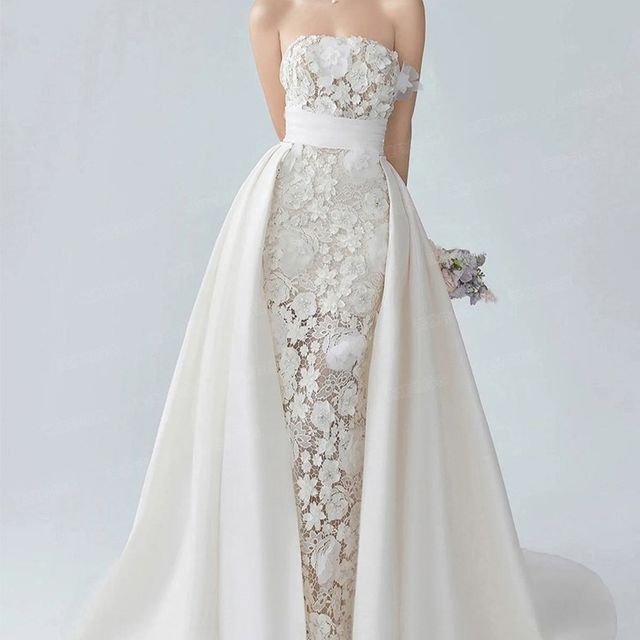 Angel Bridal - Strapless Lace Trained Sheath Wedding Gown