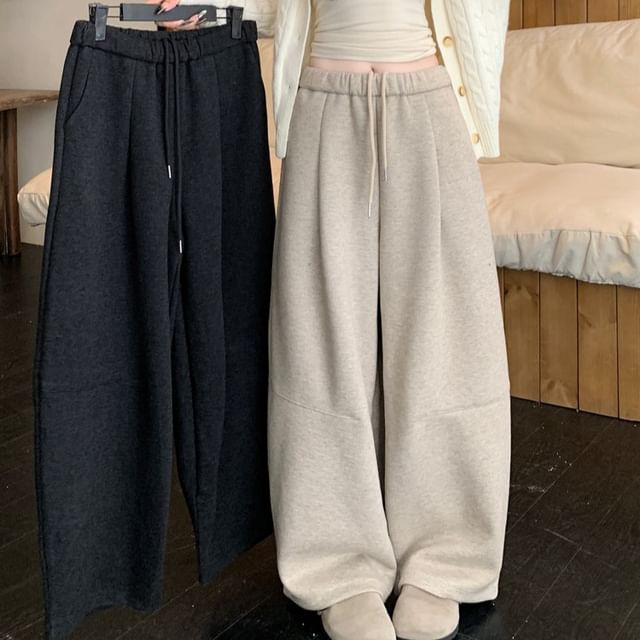 Beem-Drawstring Waist Plain Baggy Sweatpants