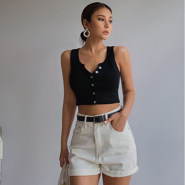 cropped button up tank for Sale,Up To OFF67%