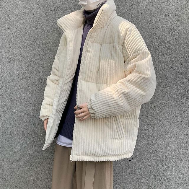 WidoWilder-Plain Corduroy Zip Puffer Jacket