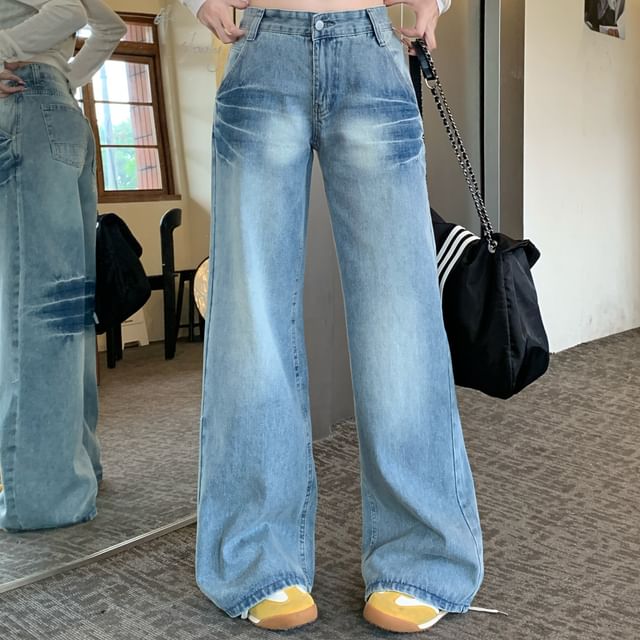 Beem-Low Rise Washed Wide Leg Jeans
