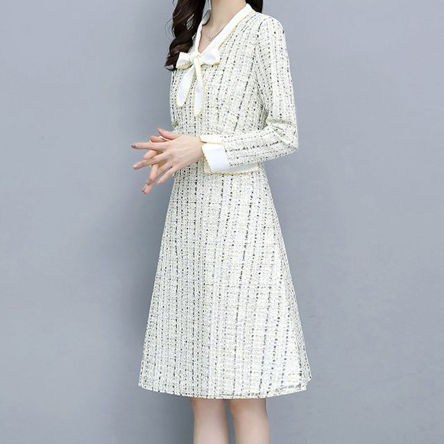 Everytime - Long-Sleeve Tweed Midi Dress | YesStyle