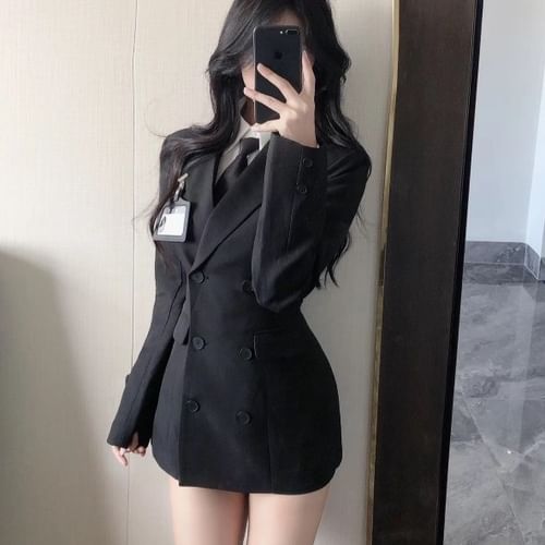 Black Button Up Skirt Blazer Dress