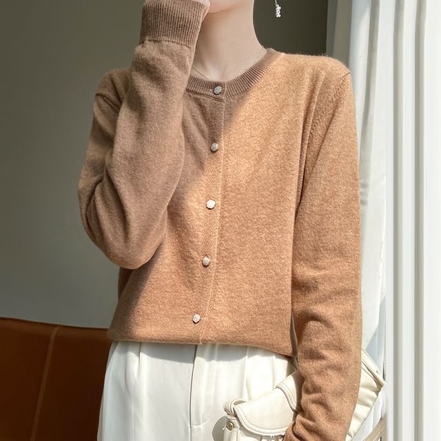 Doowex-U-Neck Button-Up Plain Cardigan