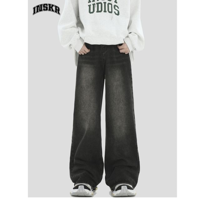 Banash-Mid Rise Washed Wide Leg Jeans
