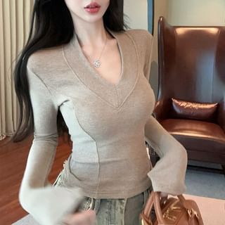 Magma-Long Sleeve V-Neck Plain Tee