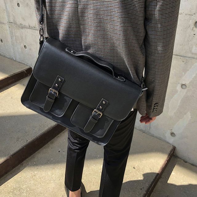 MRCYC-Plain Faux Leather Crossbody Briefcase