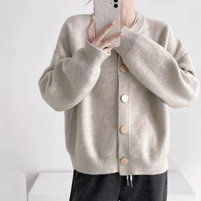 Odestra-Round Neck Plain Cardigan