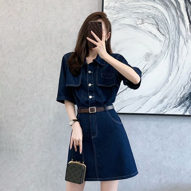MAVIS - Short-Sleeve Collared Washed Button Mini A-Line Denim Dress | YesStyle MAVIS - Short-Sleeve Collared Washed Button Mini A-Line Denim Dress | YesStyle