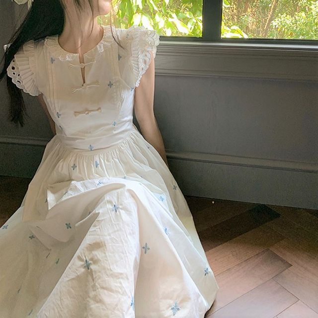 yesstyle cottagecore dress Mikiko - Short-Sleeve Floral Mini A-Line Corset Dress