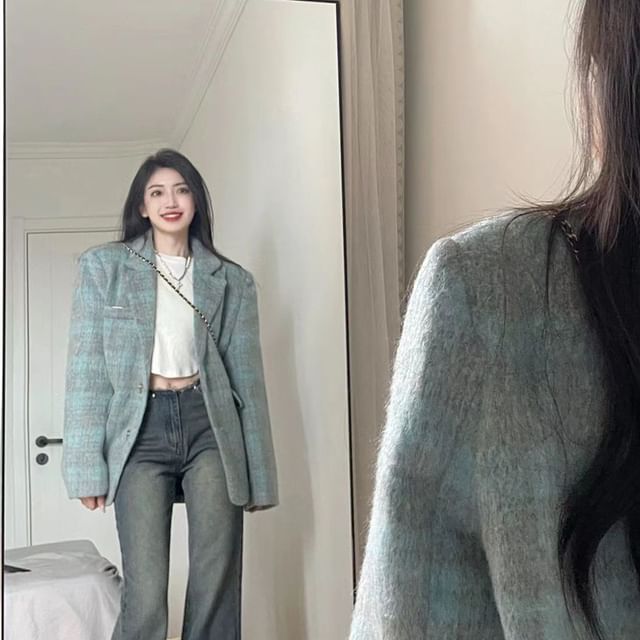 Everose-Notch Lapel Plaid Single Breasted Blazer